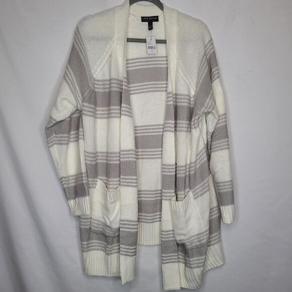 26 28 Lane Bryant Gray Stripe Long Sleeve Cardigan Open Front Reglan Sleeve - Picture 2 of 8